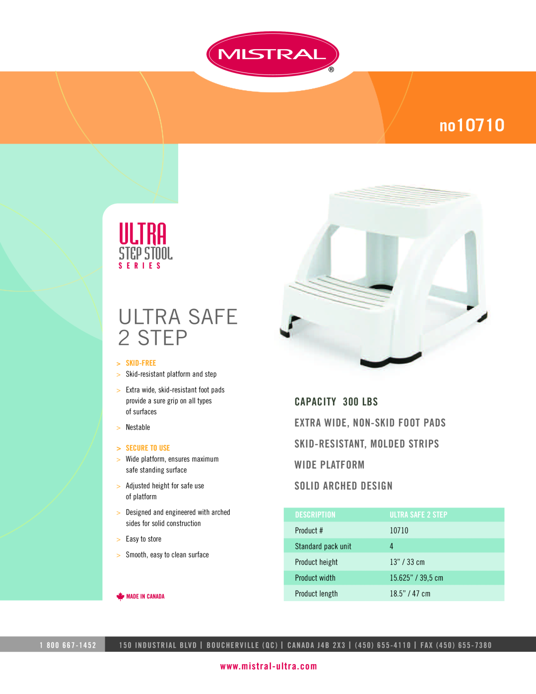 Mistral manual Ultra, ULTRA SAFE 2STEP, Step Stool, no10710, CAPACITY 300 LBS, Extra Wide, Non-Skidfoot Pads 