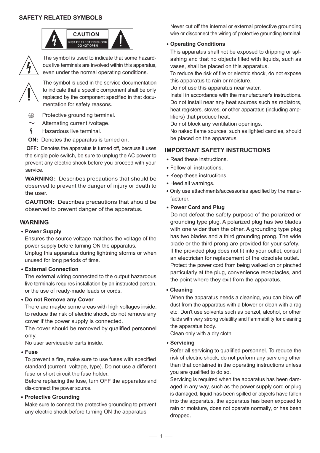 Mistral 6000 user manual Safety Related Symbols, Important Safety Instructions 