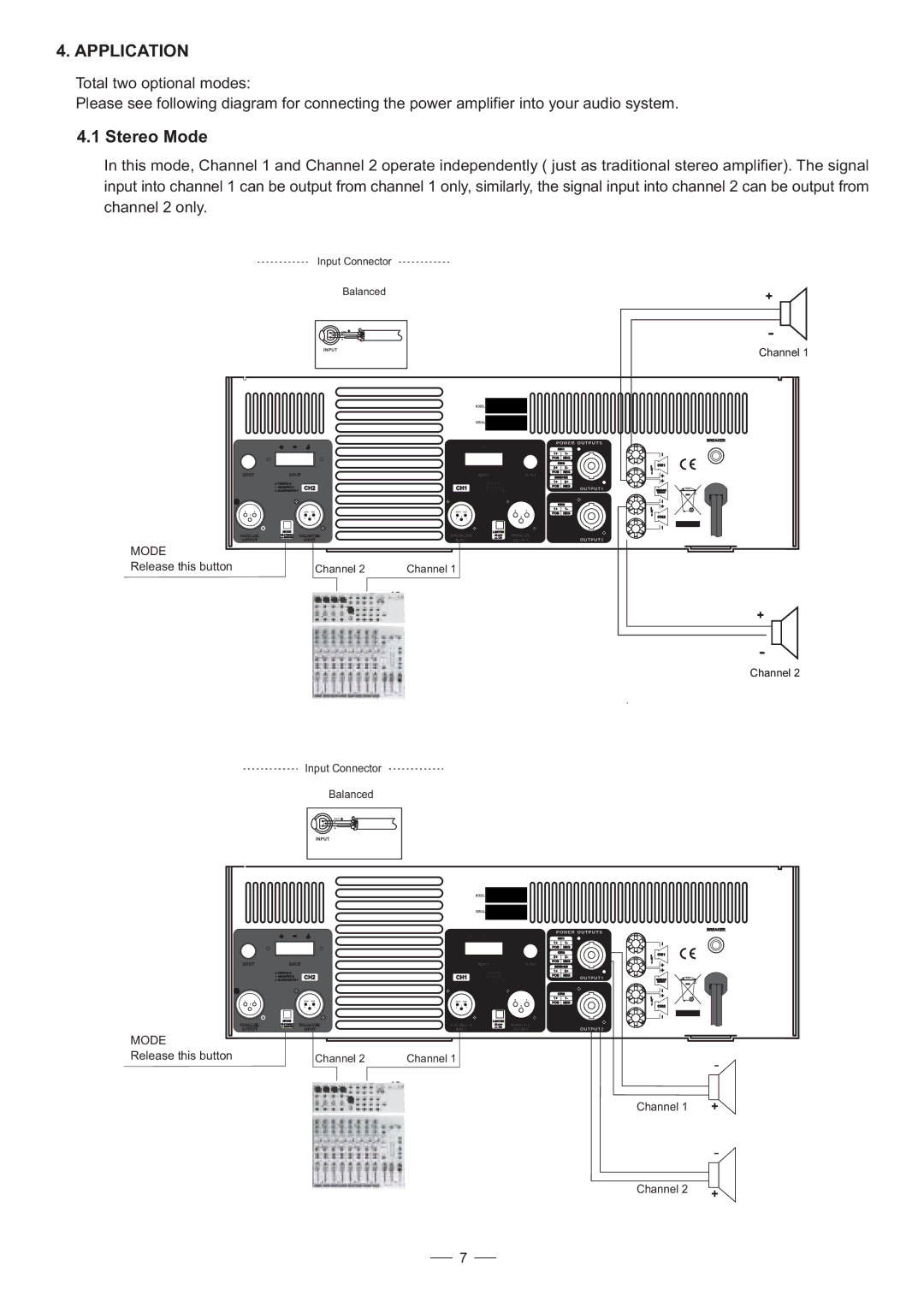 Mistral 6000 user manual Stereo Mode, Channel 