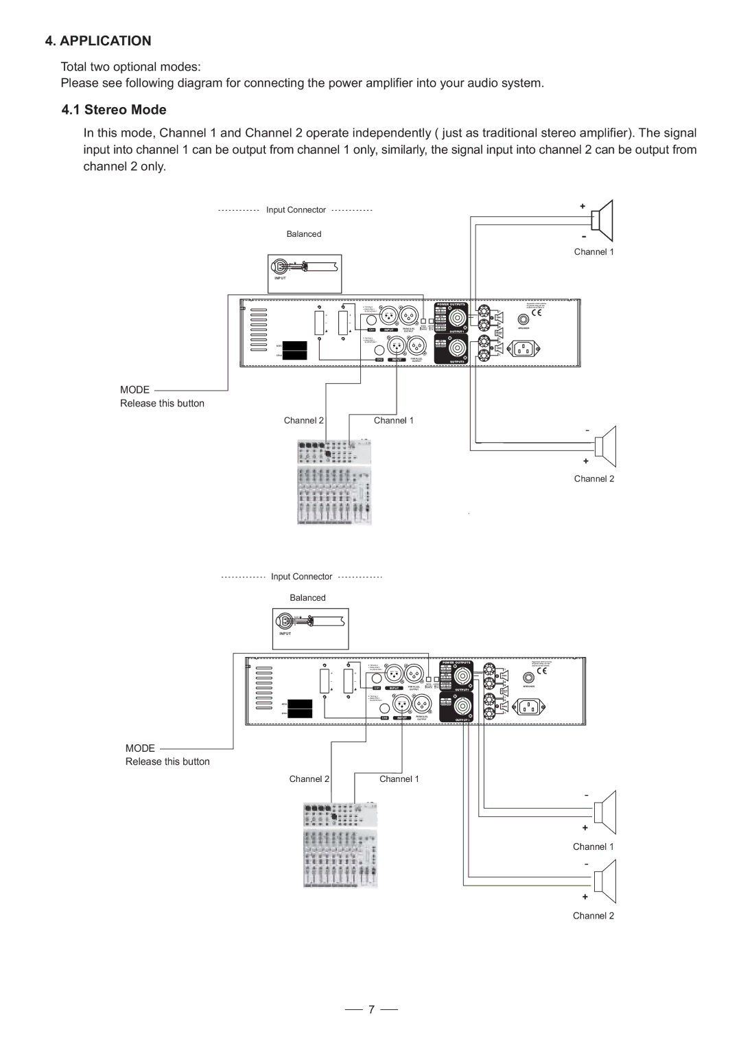 Mistral 900, 1500 user manual Stereo Mode, Channel 