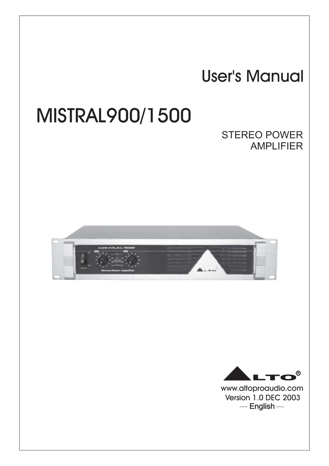 Mistral user manual MISTRAL900/1500 