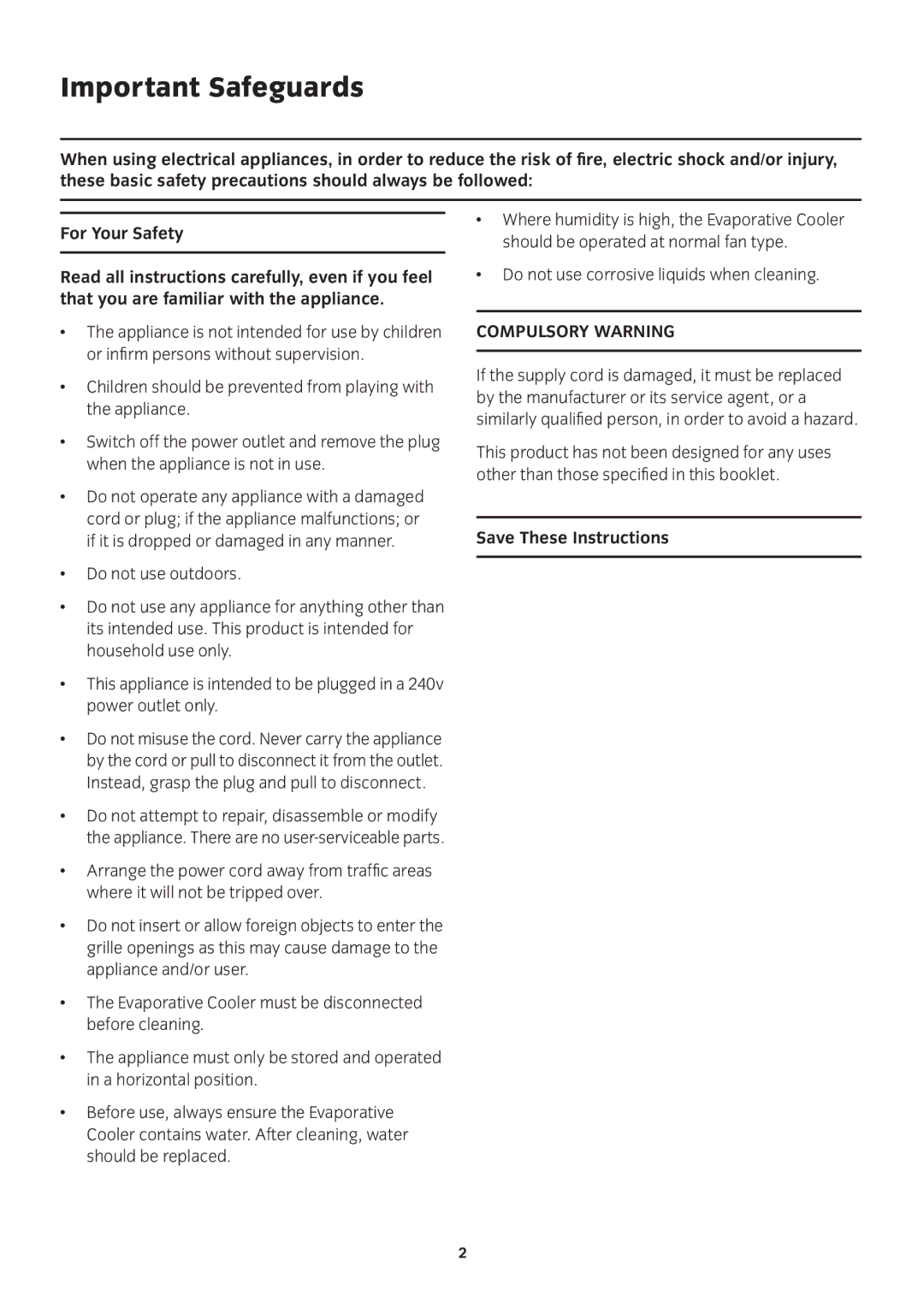 Mistral MEC1R manual Important Safeguards, Compulsory Warning 