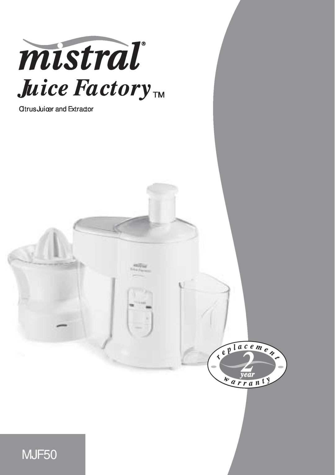 Mistral MJF50 manual Juice Factory, Citrus Juicer and Extractor 