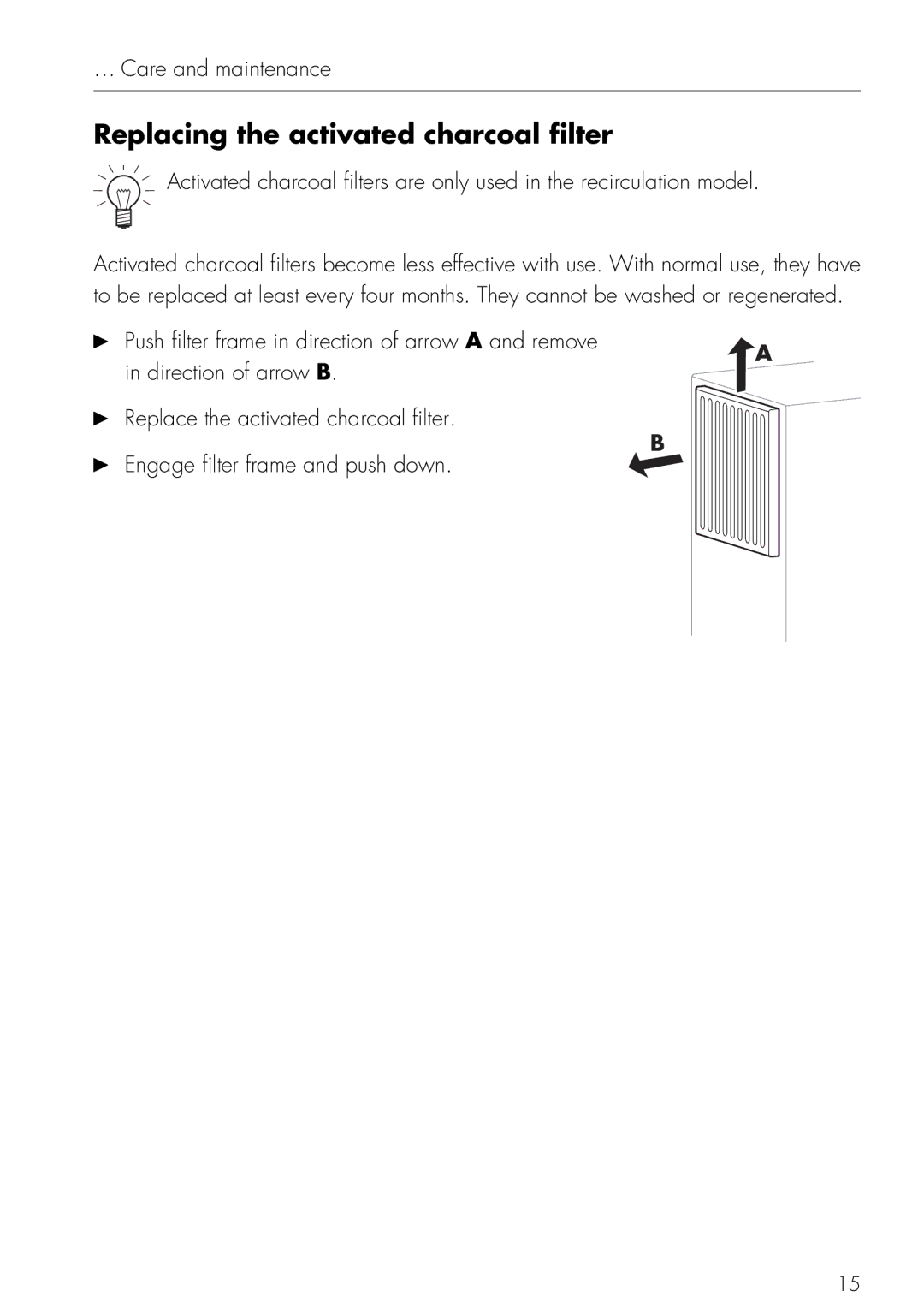 Mistral V ZUG LTD operating instructions Replacing the activated charcoal filter 