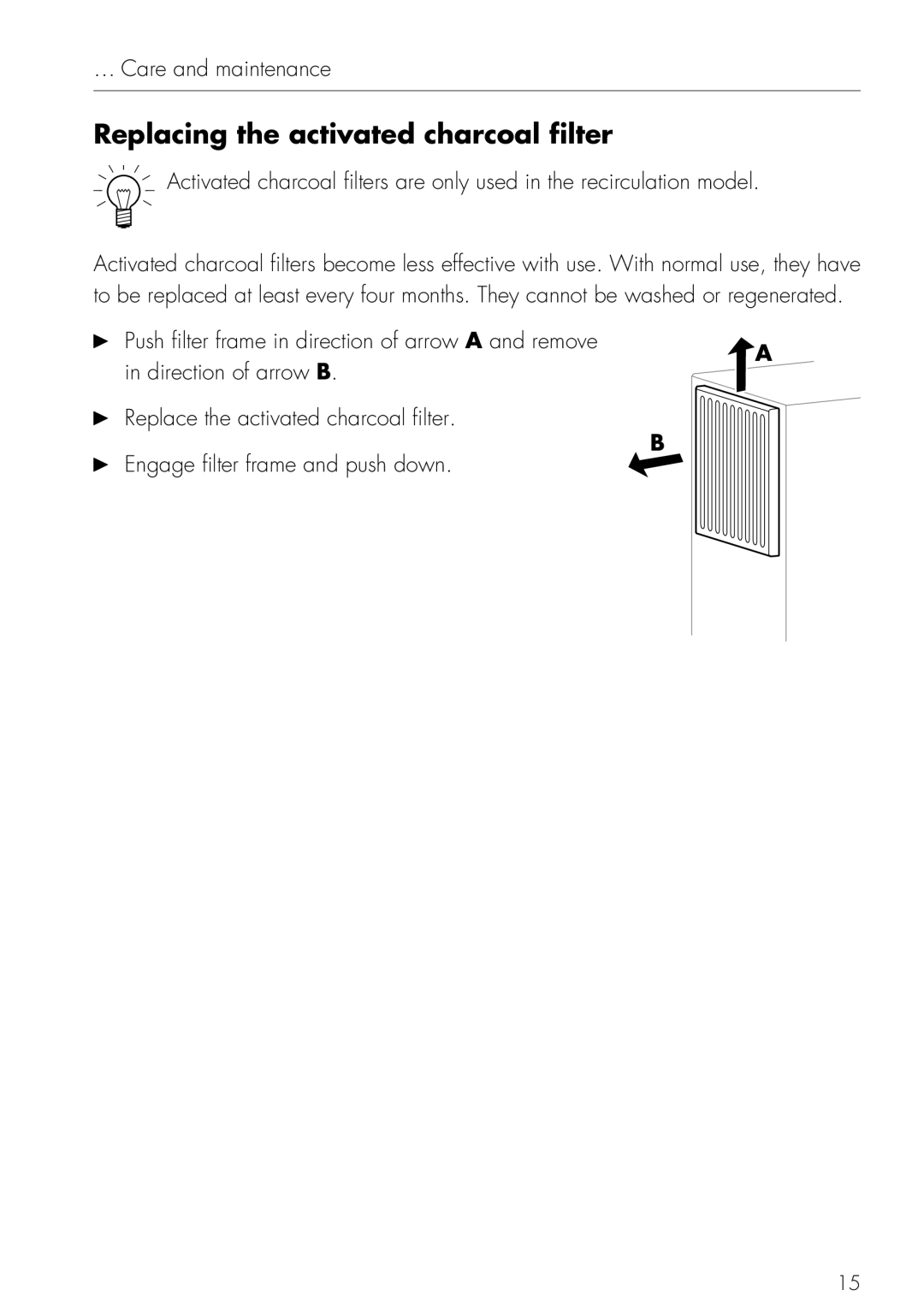 Mistral V ZUG LTD operating instructions Replacing the activated charcoal filter 