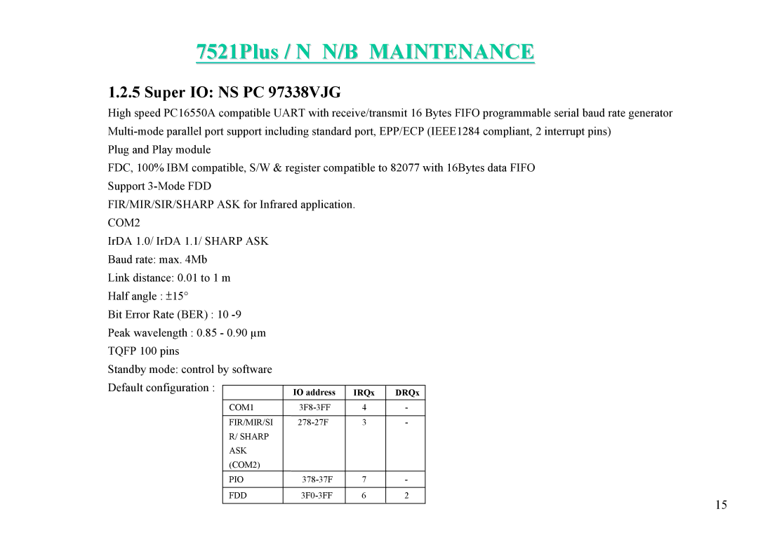 MiTAC 7521 PLUS/N service manual Super IO NS PC 97338VJG, COM2 