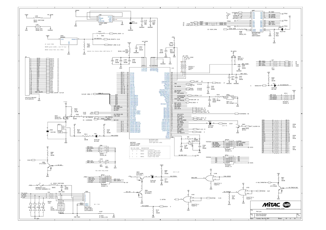 MiTAC 7521 PLUS/N Reset# Gnd, 5VTAP Sense OUT ERR Shutdn GND, P40/TMCI0 MD1, PB0/XDB0, P42/TMRI0, P43/TMCI1/HIRQ1 