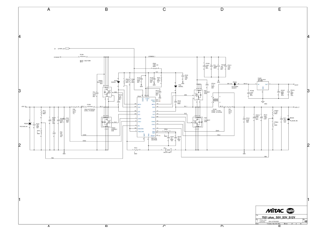 MiTAC 7521 PLUS/N Shdn + Sync VL, 12OUT, BST3 BST5, DH3 DH5, LX3 LX5, DL3 DL5, Pgnd, CSH3, CSL3 CSH5, CSL5, RUN/ON3 FB5 