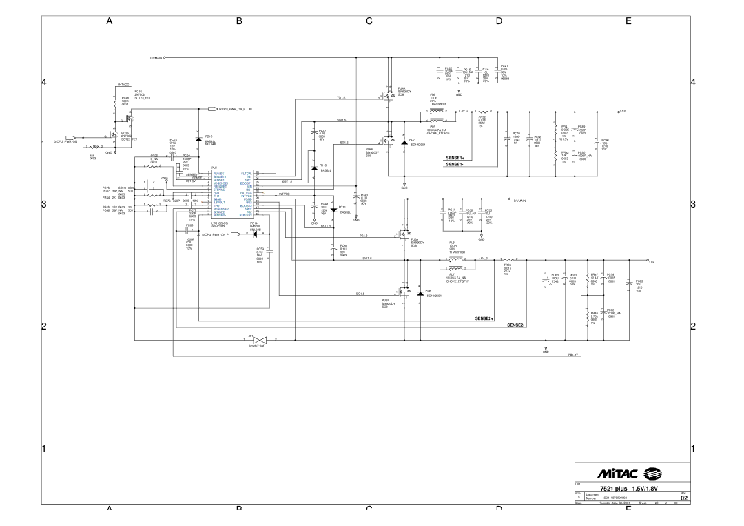 MiTAC 7521 PLUS/N RUN/SS1 Fltcpl, SENSE1+ TG1, SENSE1 SW1, VOSENSE1 BOOST1, Freqset VIN, Stbymd BG1, FCB Extvcc, Sgnd Pgnd 