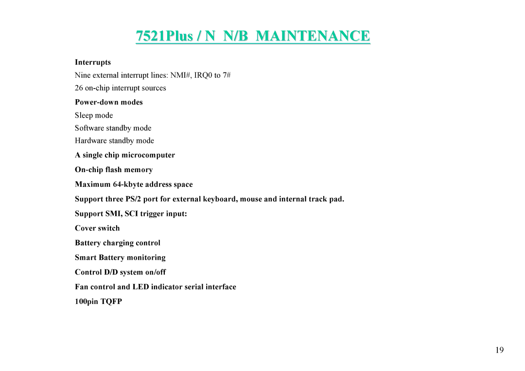 MiTAC 7521 PLUS/N service manual Interrupts, Power-down modes 