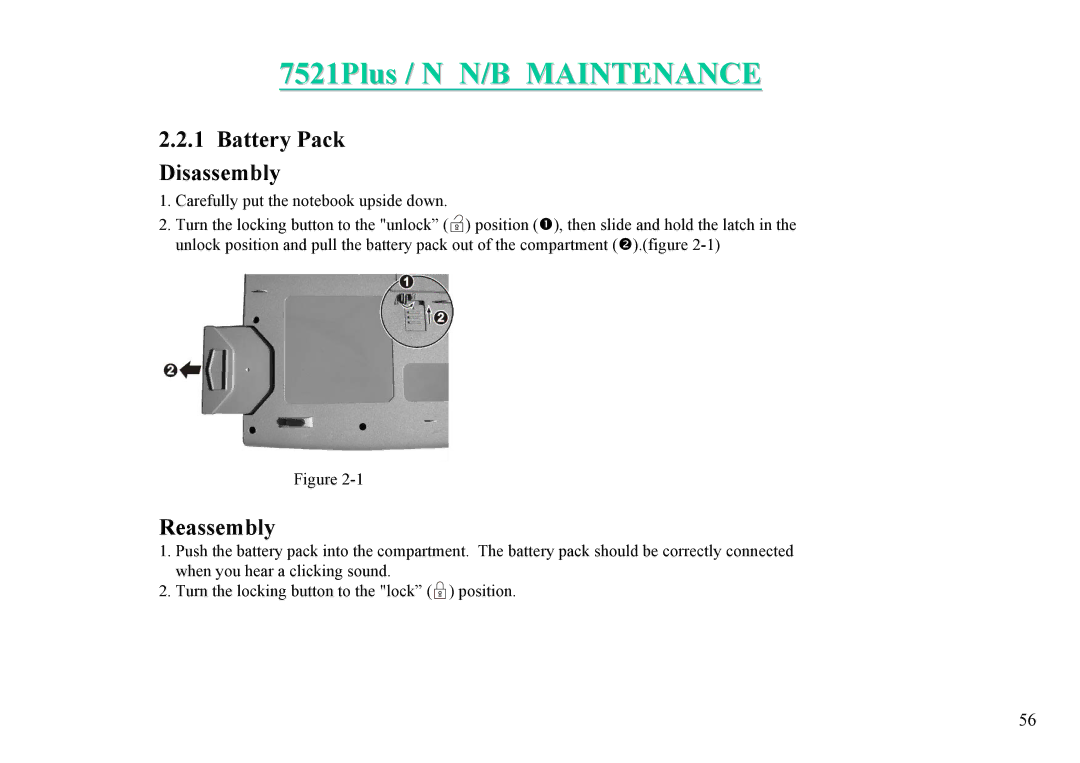 MiTAC 7521 PLUS/N service manual Battery Pack Disassembly, Reassembly 