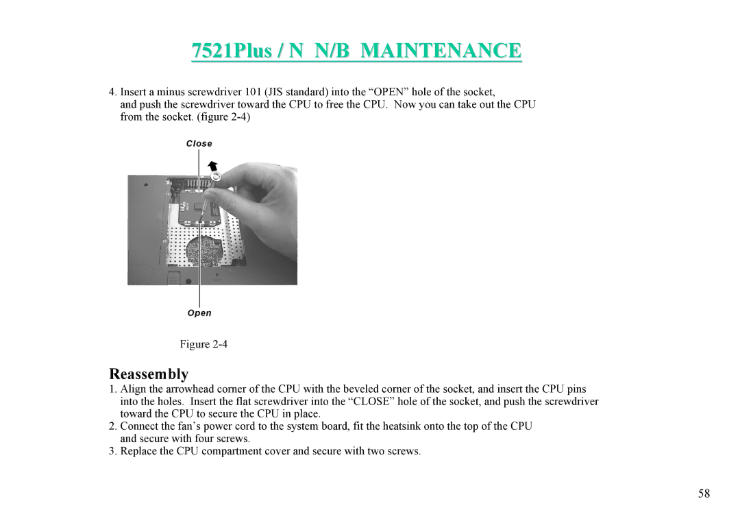 MiTAC 7521 PLUS/N service manual 7521Plus / N N/B Maintenance 