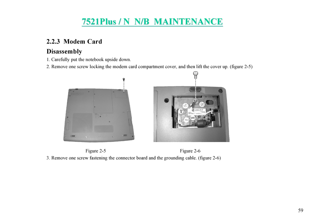 MiTAC 7521 PLUS/N service manual Modem Card Disassembly 