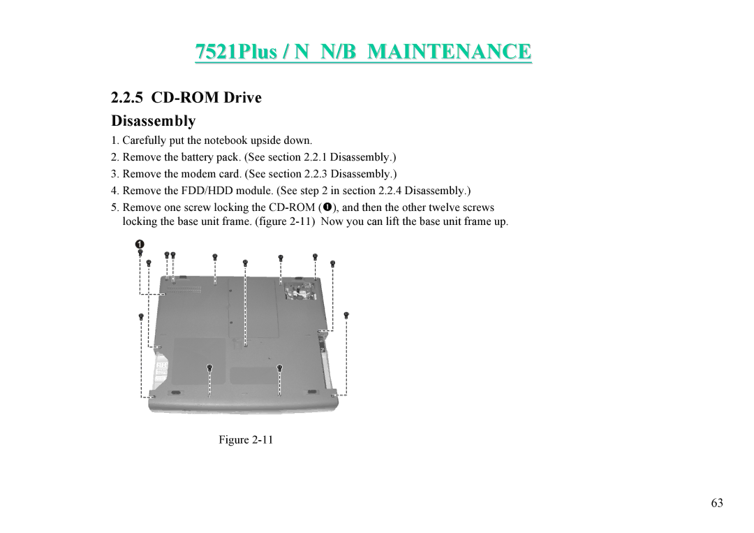 MiTAC 7521 PLUS/N service manual CD-ROM Drive Disassembly 