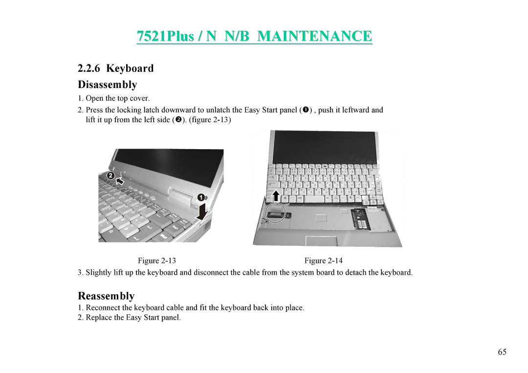 MiTAC 7521 PLUS/N service manual Keyboard Disassembly 