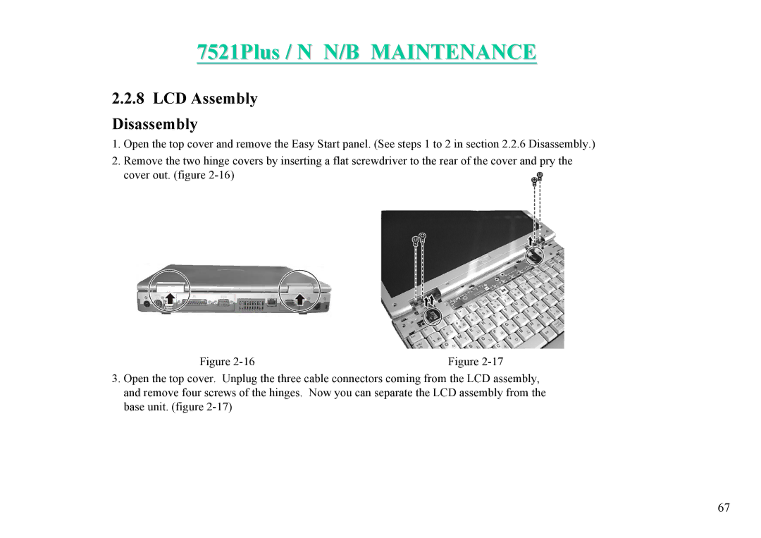 MiTAC 7521 PLUS/N service manual LCD Assembly Disassembly 