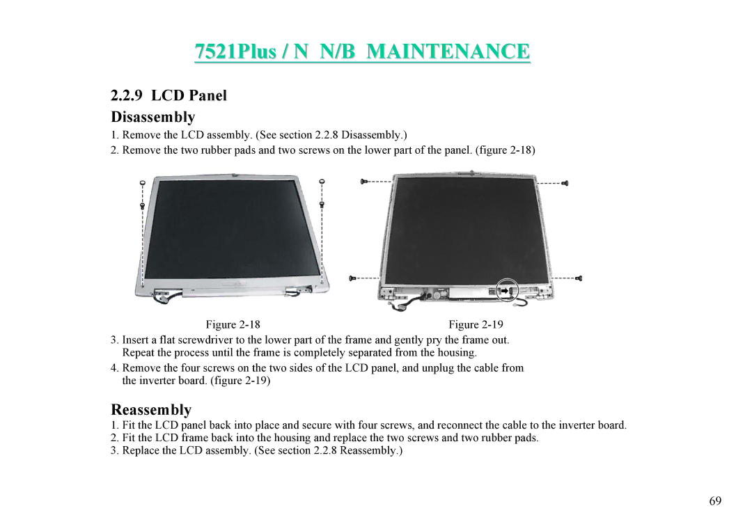 MiTAC 7521 PLUS/N service manual LCD Panel Disassembly 