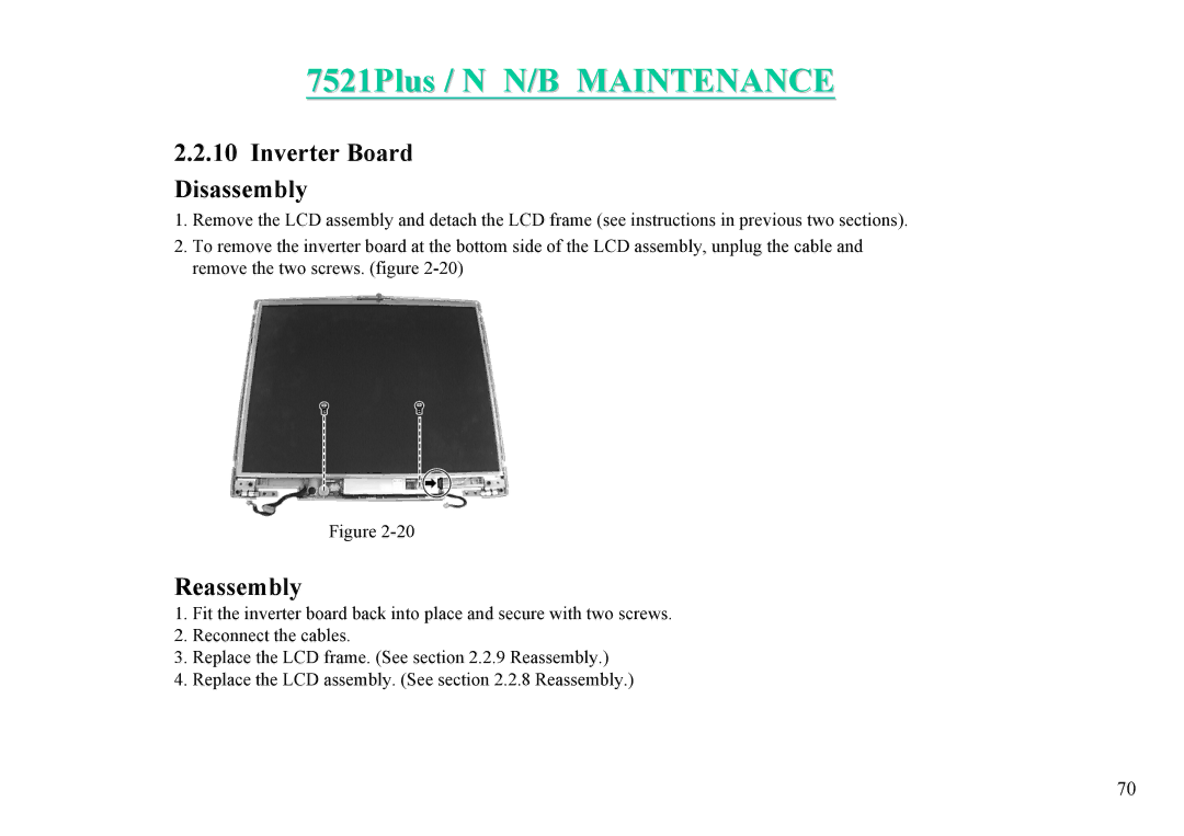 MiTAC 7521 PLUS/N service manual Inverter Board Disassembly 