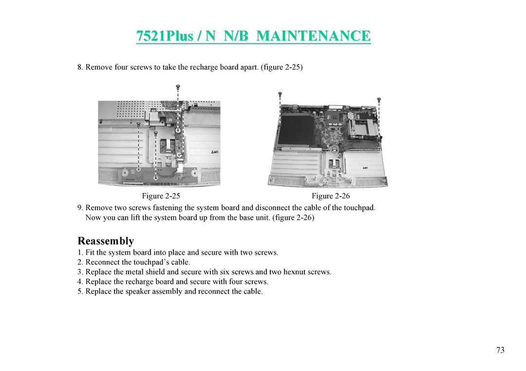 MiTAC 7521 PLUS/N service manual Reassembly 