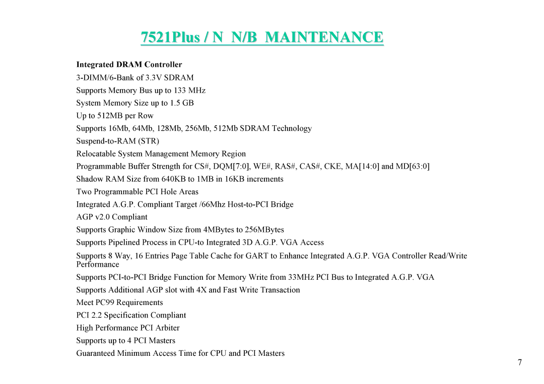 MiTAC 7521 PLUS/N service manual Integrated Dram Controller 