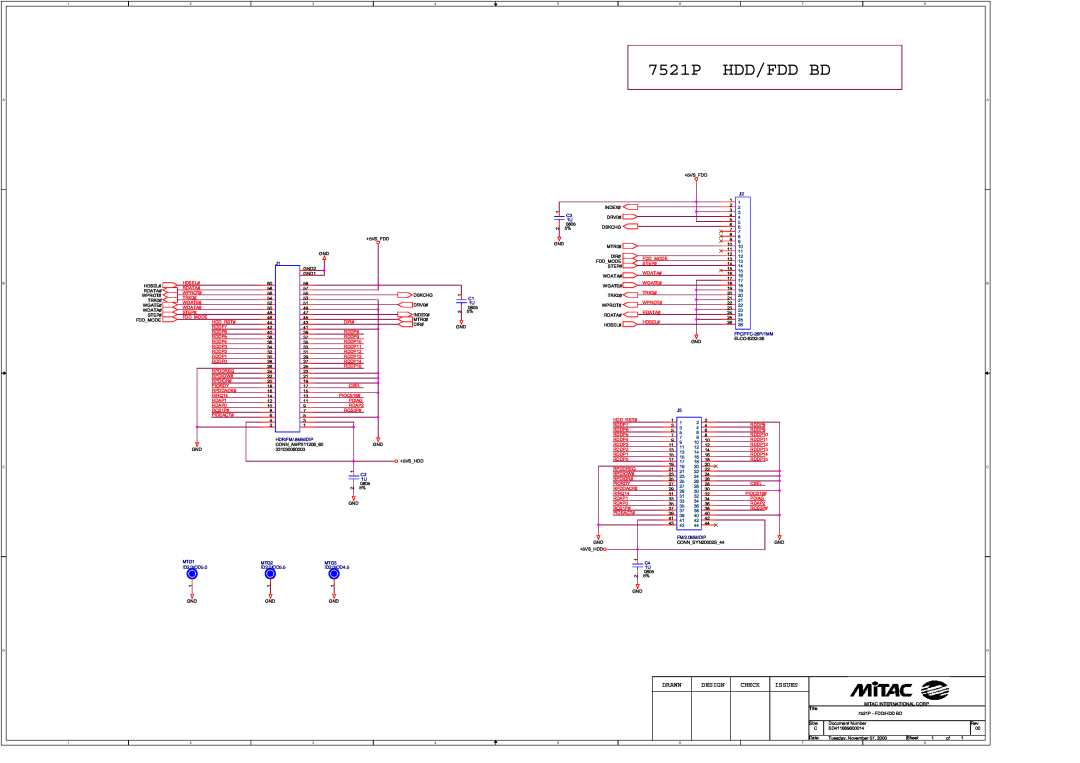 MiTAC 7521 PLUS/N service manual 7521P HDD/FDD BD, Drawn, Design, Check, Issues, 2!%3 