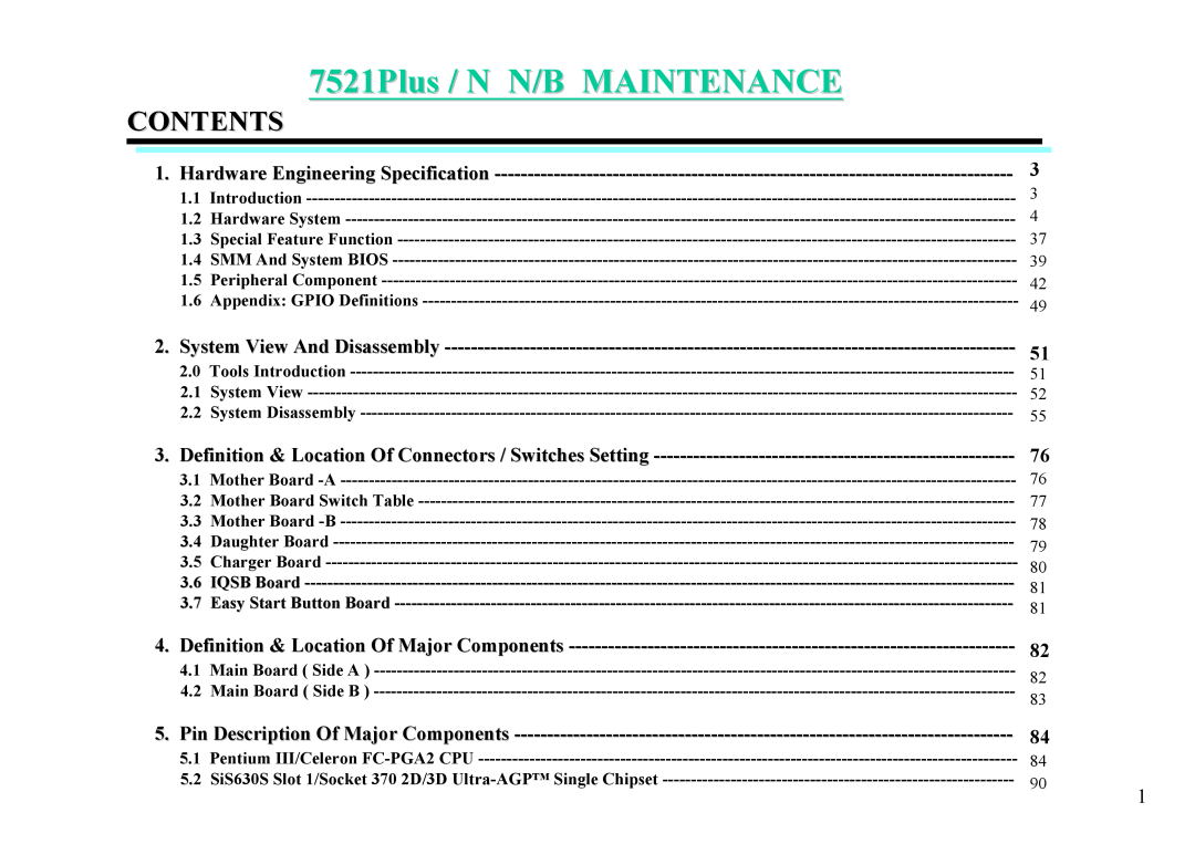MiTAC 7521 PLUS/N service manual 7521Plus / N N/B MAINTENANCE, Contents 