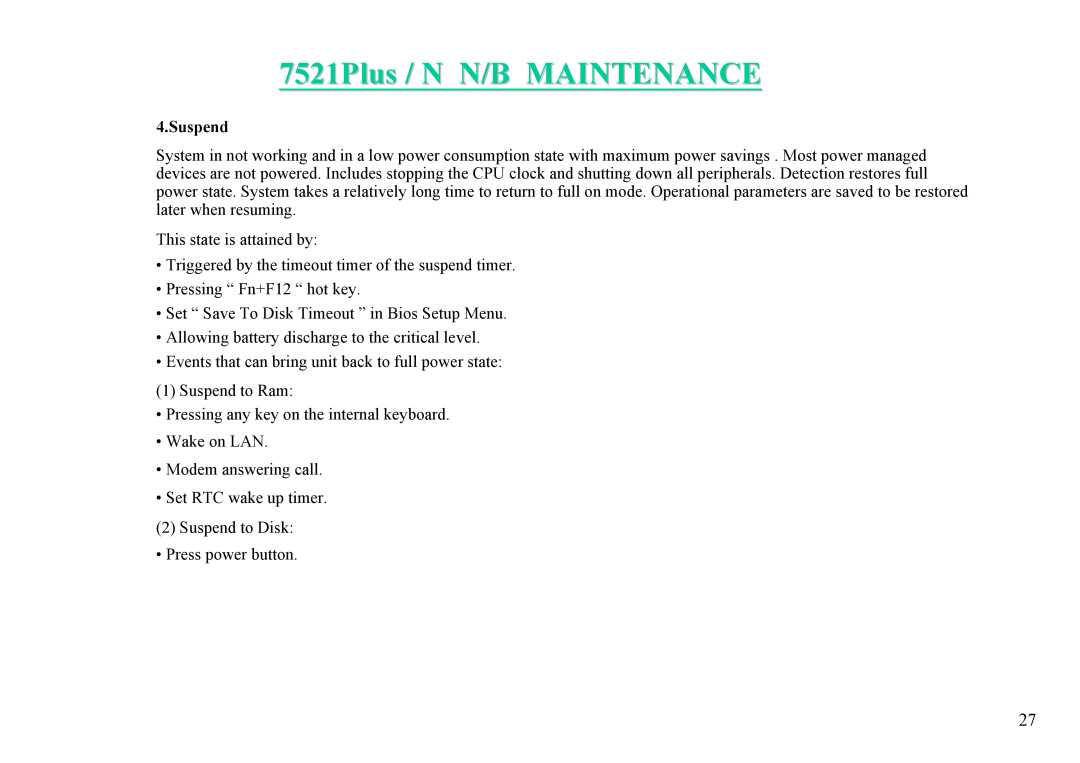 MiTAC 7521 PLUS/N service manual 7521Plus / N N/B MAINTENANCE, Suspend 
