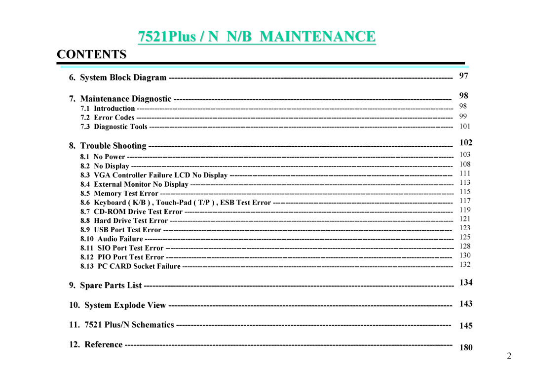 MiTAC 7521 PLUS/N service manual 7521Plus / N N/B MAINTENANCE, Contents, 11. 7521 Plus/N Schematics 