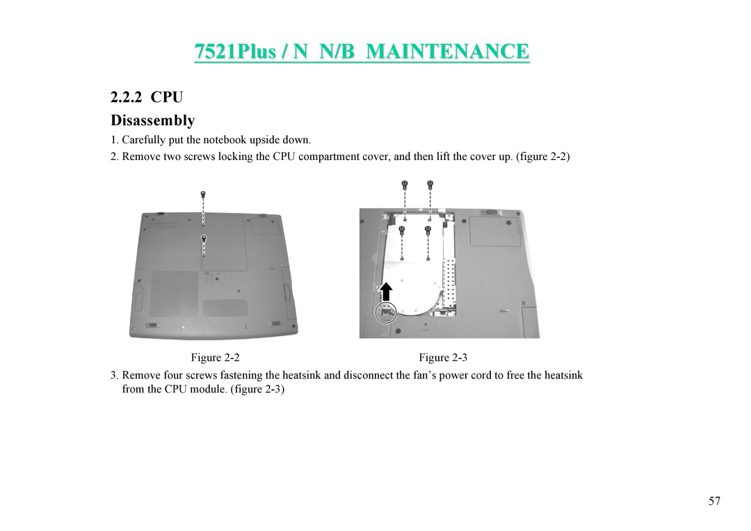 MiTAC 7521 PLUS/N service manual 7521Plus / N N/B MAINTENANCE, CPU Disassembly 