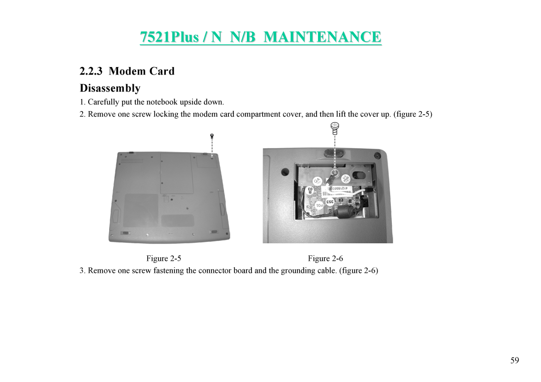 MiTAC 7521 PLUS/N service manual 7521Plus / N N/B MAINTENANCE, Modem Card Disassembly 