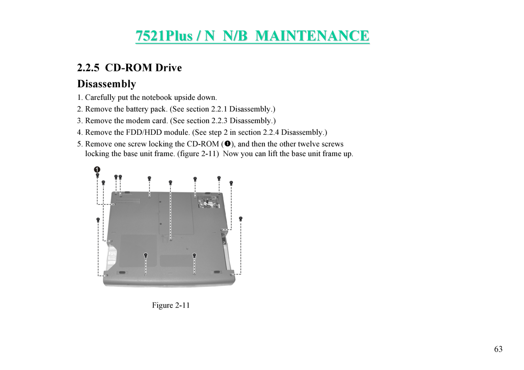 MiTAC 7521 PLUS/N service manual 7521Plus / N N/B MAINTENANCE, CD-ROM Drive Disassembly 