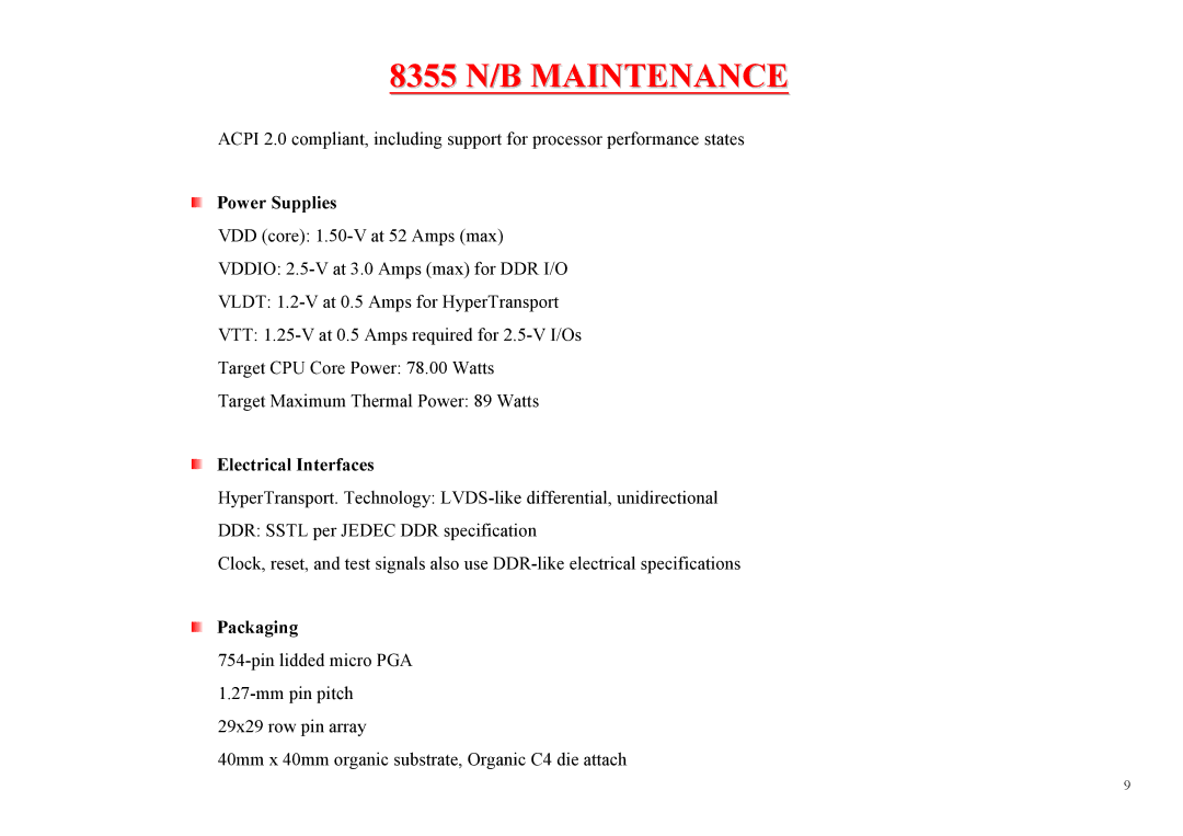 MiTAC 8355 service manual Power Supplies, Electrical Interfaces, Packaging 