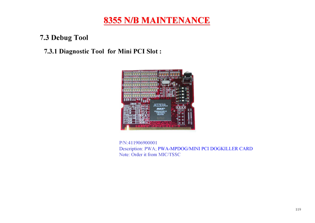 MiTAC 8355 service manual Debug Tool, Diagnostic Tool for Mini PCI Slot 