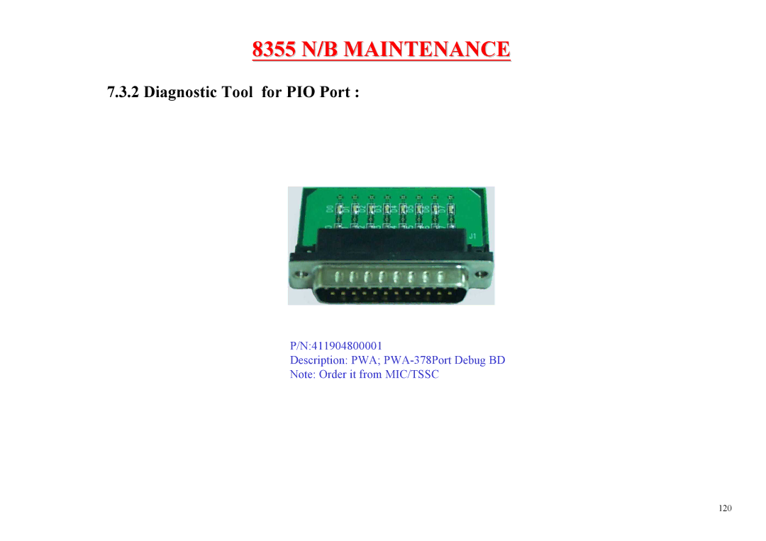 MiTAC 8355 service manual Diagnostic Tool for PIO Port 