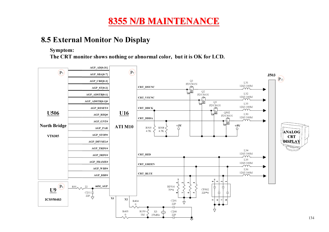 MiTAC 8355 service manual External Monitor No Display, J503 