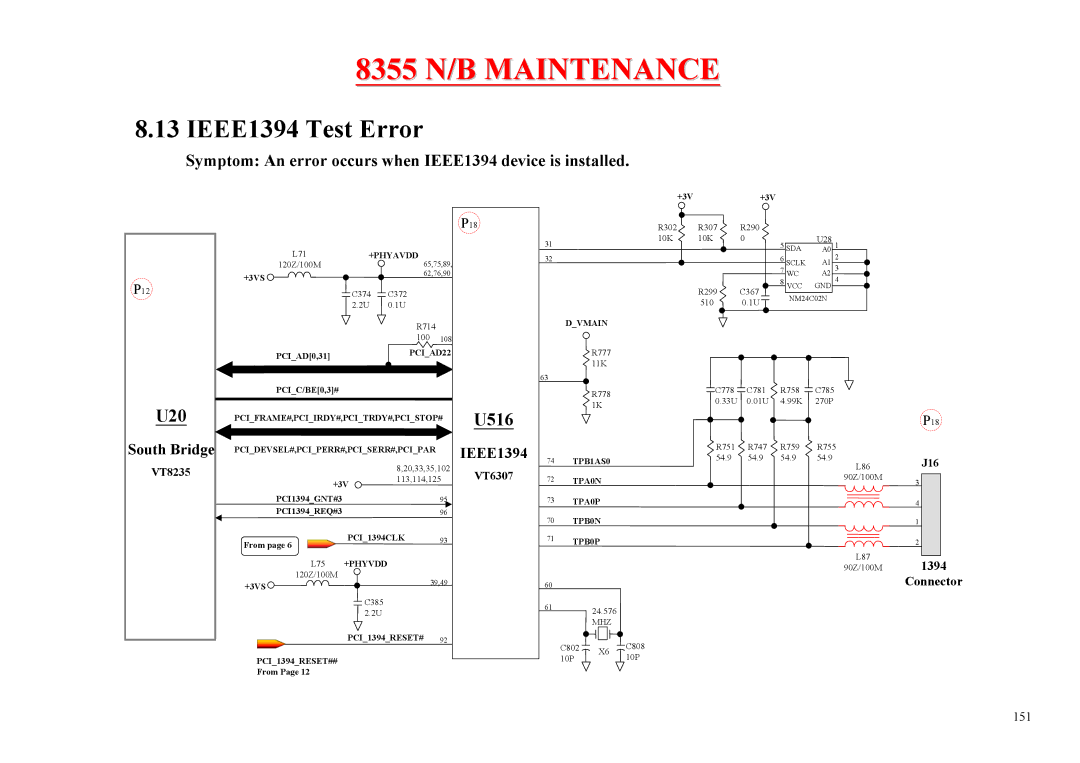 MiTAC 8355 service manual IEEE1394 Test Error, Symptom An error occurs when IEEE1394 device is installed 