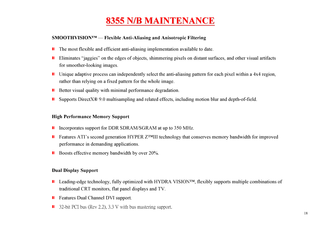 MiTAC 8355 service manual High Performance Memory Support, Dual Display Support 