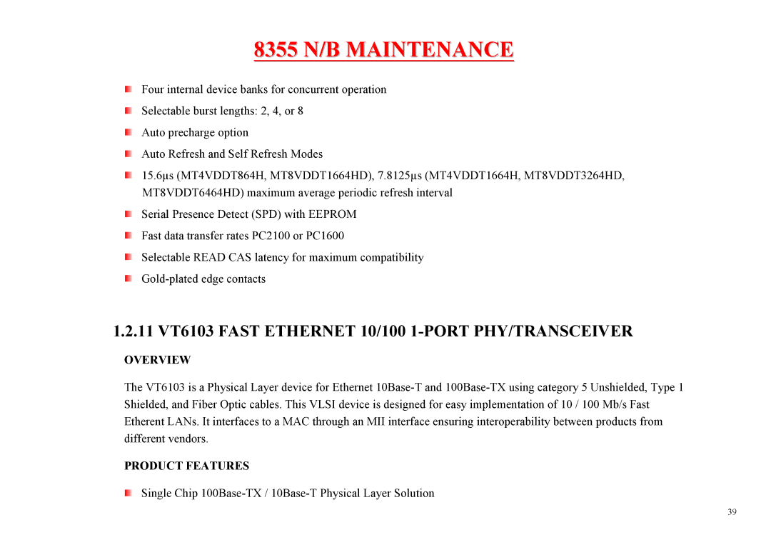 MiTAC 8355 service manual 11 VT6103 Fast Ethernet 10/100 1-PORT PHY/TRANSCEIVER 