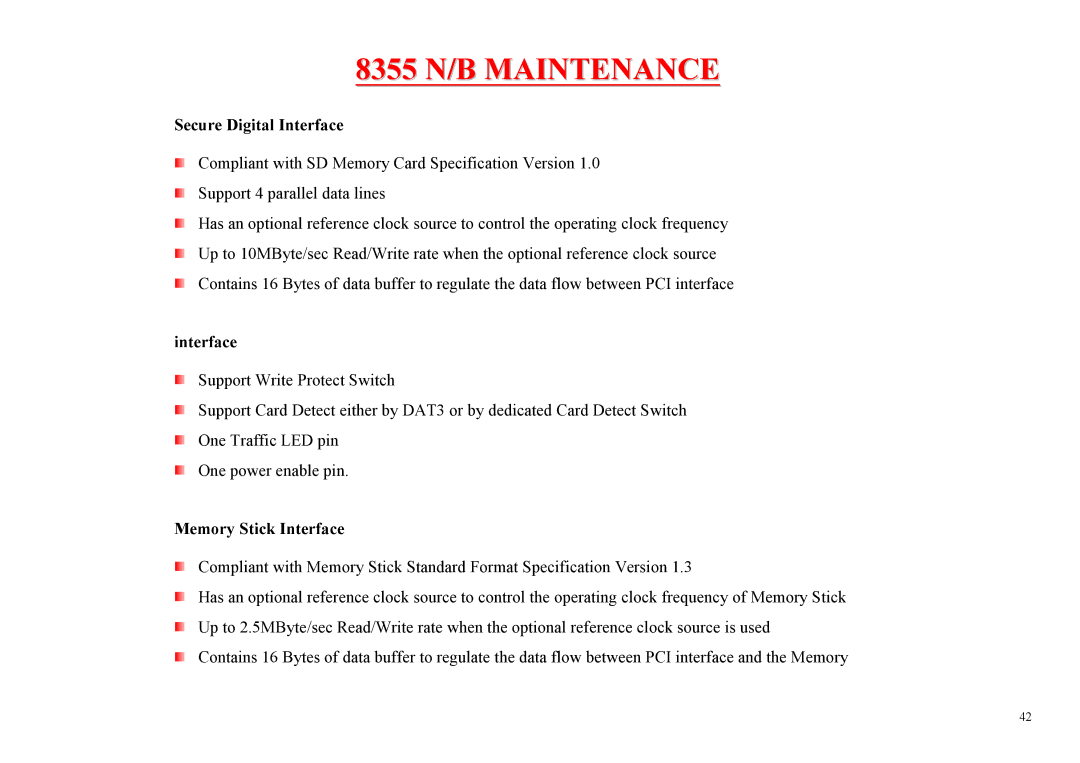 MiTAC 8355 service manual Secure Digital Interface, Memory Stick Interface 