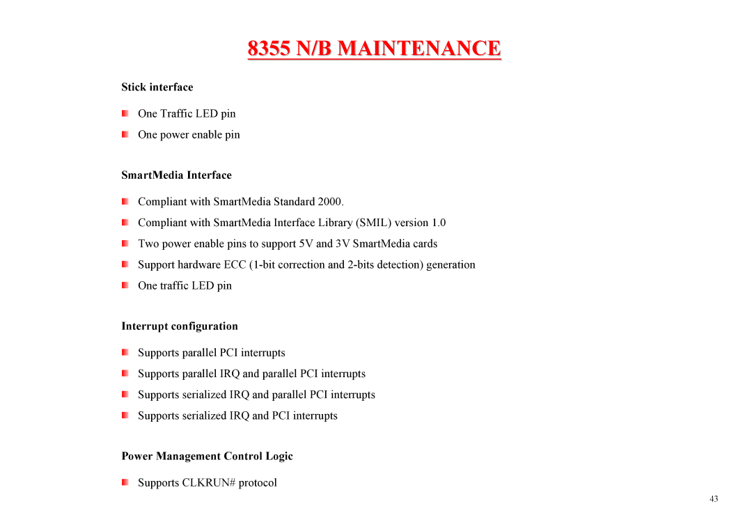 MiTAC 8355 service manual Stick interface, SmartMedia Interface, Interrupt configuration, Power Management Control Logic 