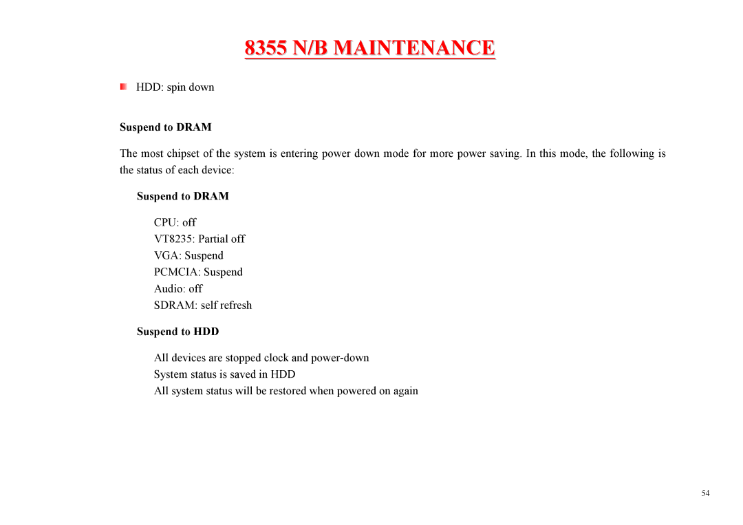 MiTAC 8355 service manual Suspend to Dram, Suspend to HDD 