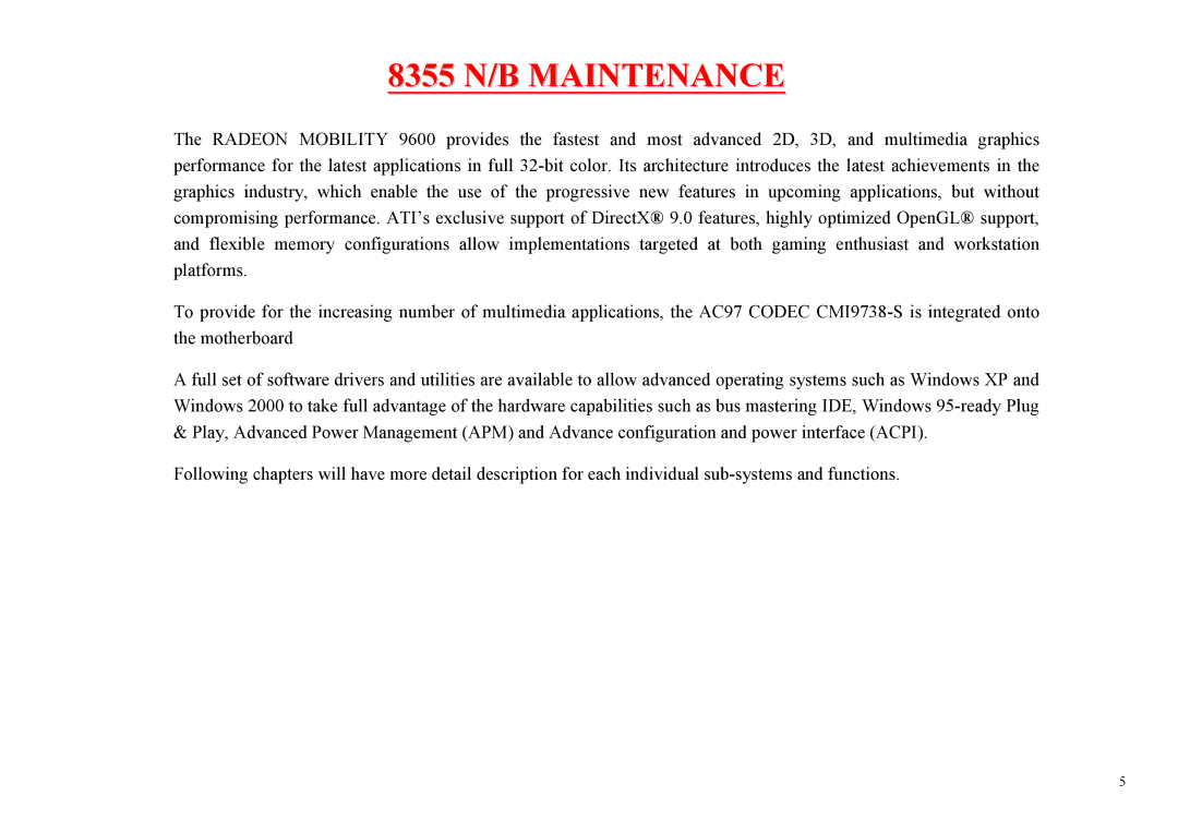 MiTAC service manual 8355 N/B Maintenance 