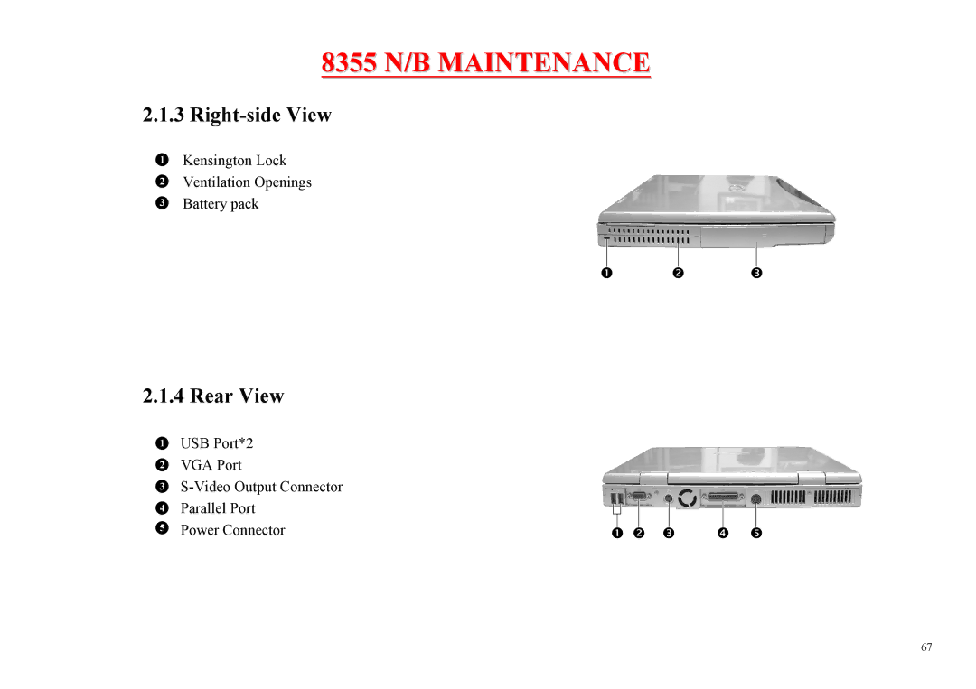 MiTAC 8355 service manual Right-side View, Rear View 