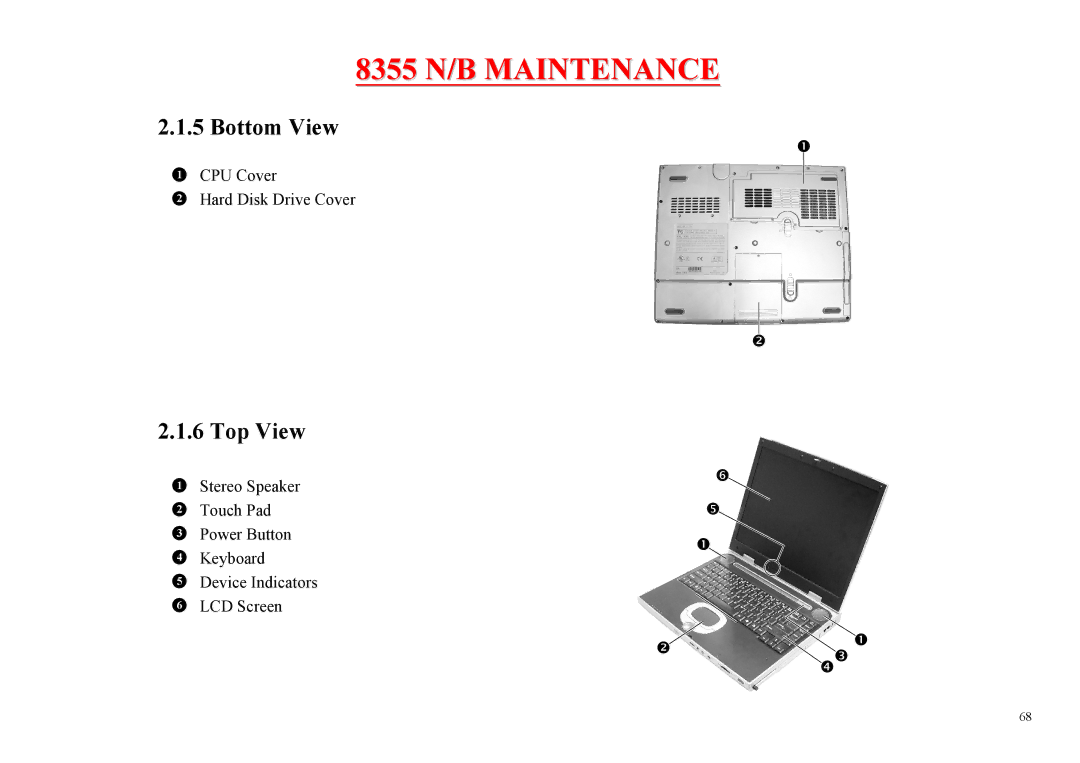 MiTAC 8355 service manual Bottom View, Top View 