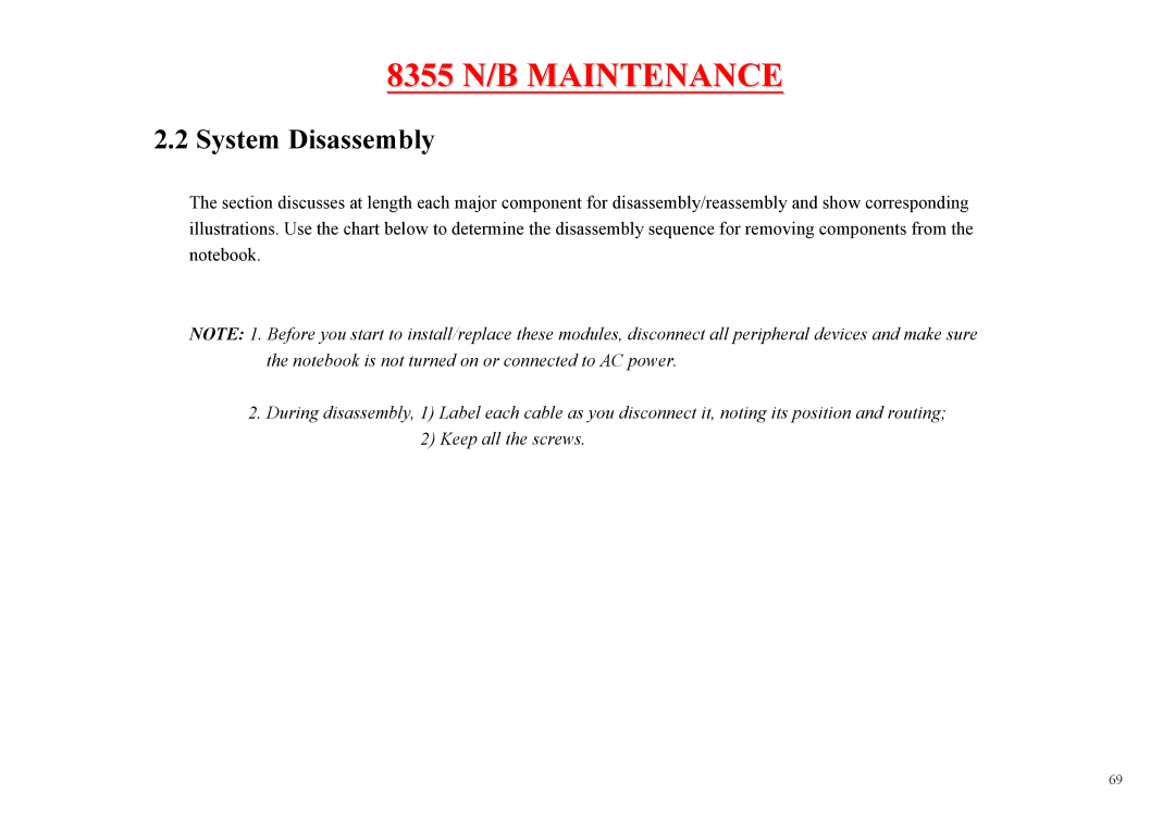 MiTAC 8355 service manual System Disassembly 