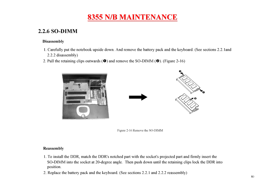 MiTAC 8355 service manual So-Dimm, Remove the SO-DIMM 