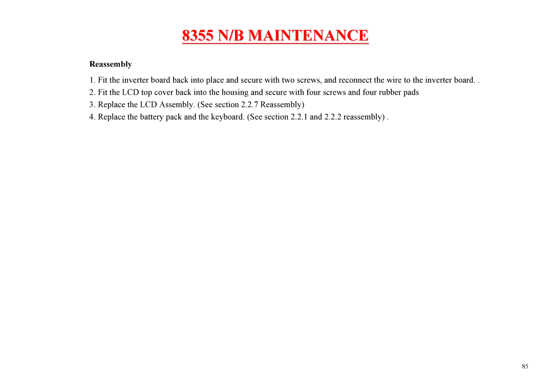 MiTAC service manual 8355 N/B Maintenance 