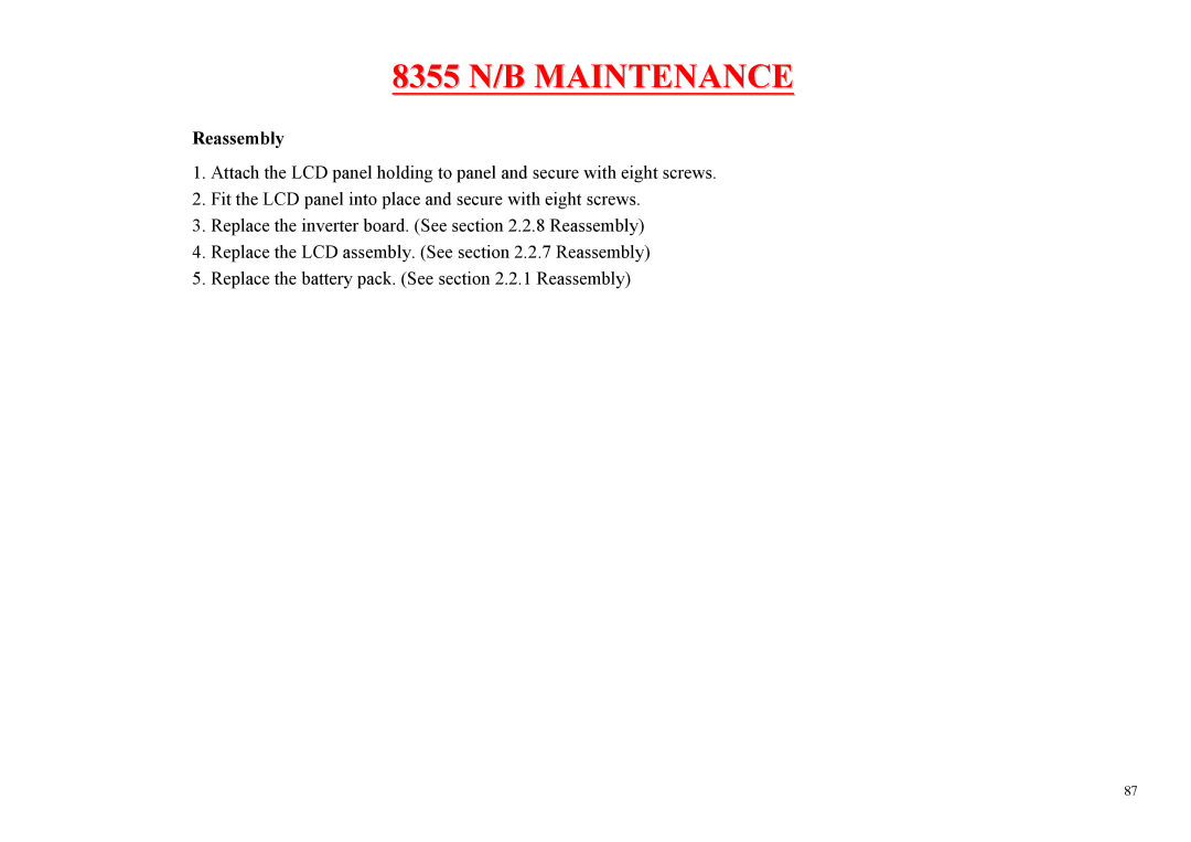 MiTAC service manual 8355 N/B Maintenance 