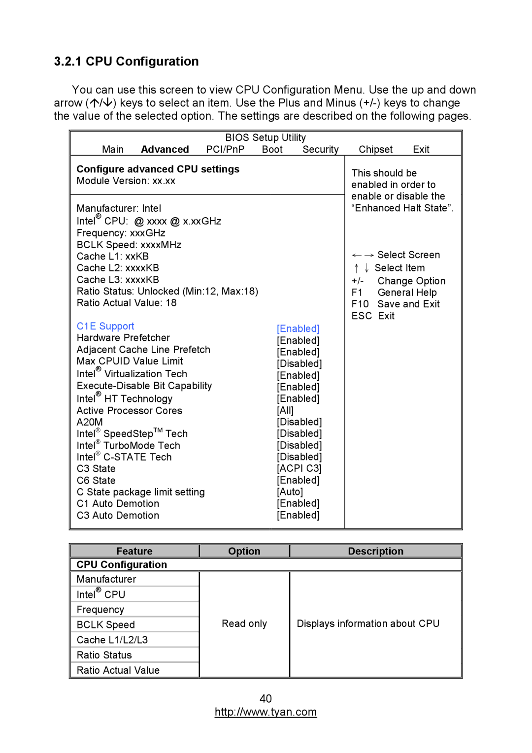 MiTAC S7012 warranty CPU Configuration, Configure advanced CPU settings, Acpi C3, Feature 