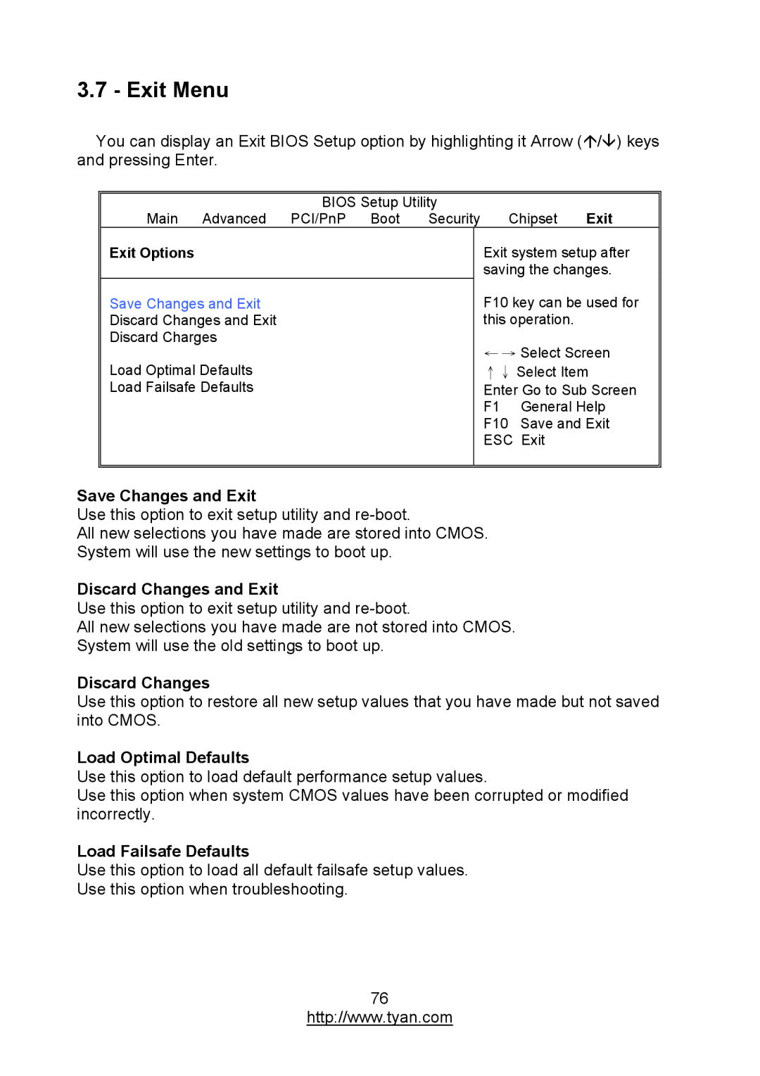 MiTAC S7012 warranty Exit Menu 